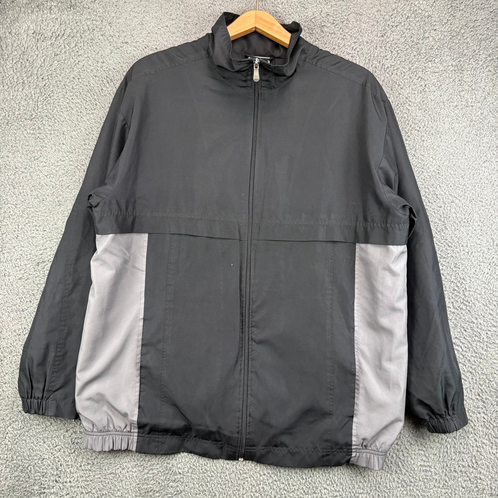Jerzees Activewear Mens Medium Black Gray Full Zip Windbreaker Jacket RN87227